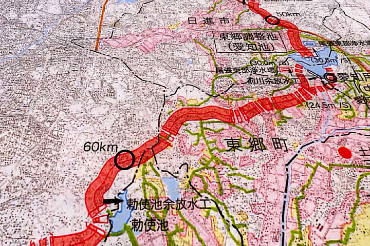 東郷調整池～勅使池付近地図