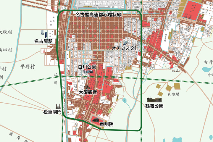 江戸時代名古屋城図と名古屋高速都心環状線