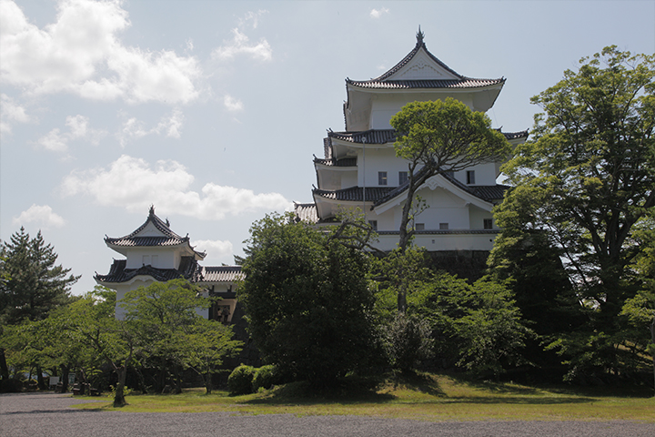 建設中の五層の天守閣は1612年の大暴風で倒壊、再建されず天主台のみ残された