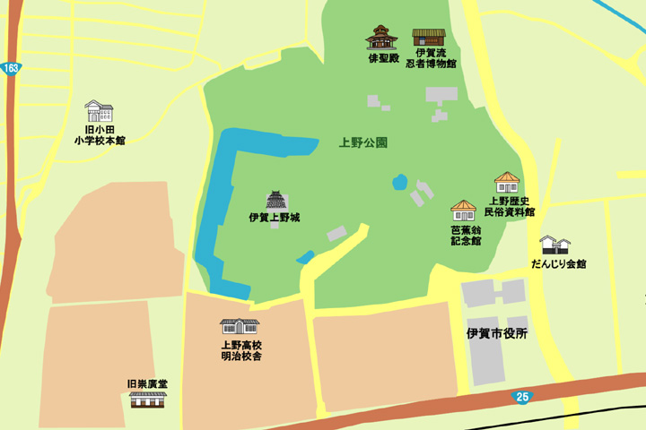現代上野城周辺地図