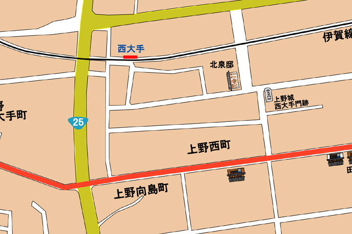 現代上野向島町・西町周辺地図