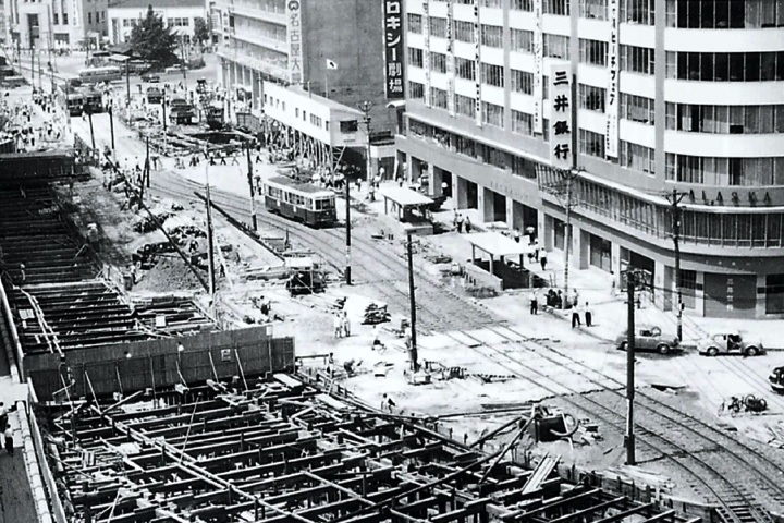 名古屋駅前の地下鉄工事(昭和32年完成)